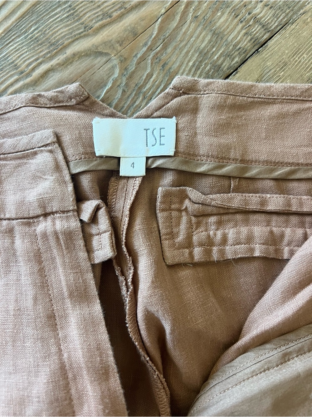 TSE Linen Trousers in toffee brown/ tan, sz 4